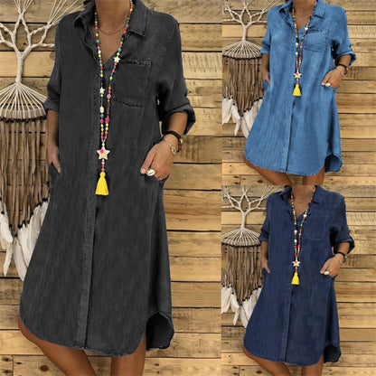 💖【Nowa promocja produktu】👗🌾2025 Lato Nowa przyjazna dla skóry miękka damska sukienka jeansowa Swobodna prosta sukienka