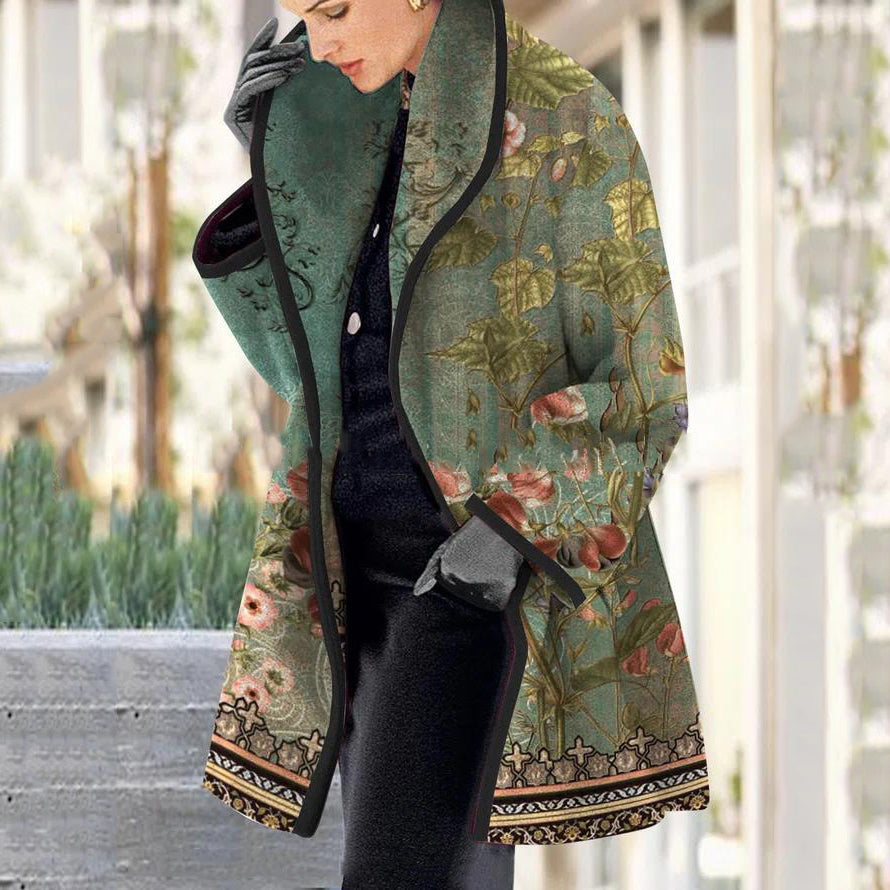 💐🧥【S-3XL】Abrigo de lana fina y gruesa con solapa estampada europea y americana.