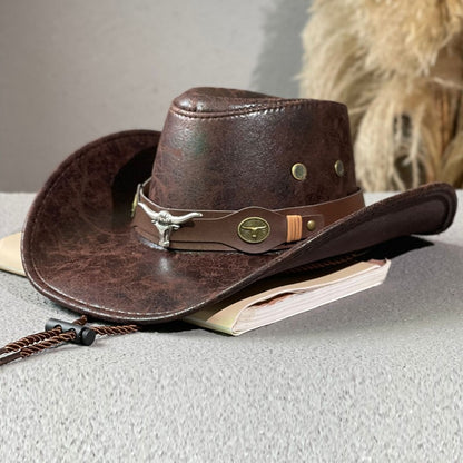 👒🎁Sombrero fedora de cuero para hombre y mujer, sombrero para el sol al aire libre.
