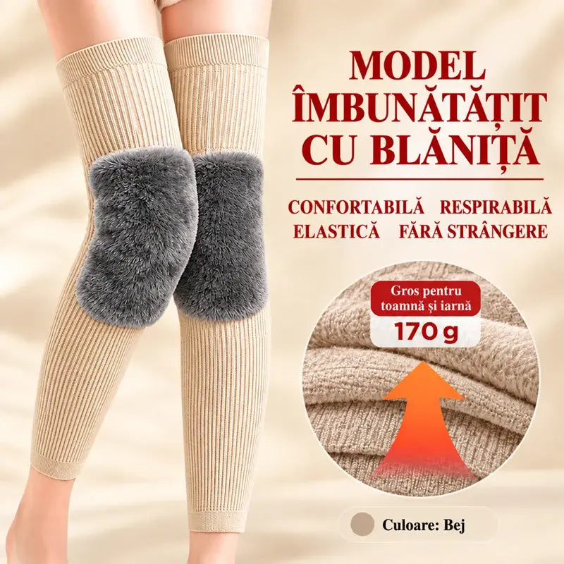 🦵 Genunchiere Călduroase de Iarnă · Model Extra Lung cu Căptușeală Pufoasă · Protecție Extinsă pentru Genunchi și Picioare!