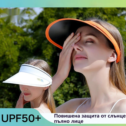 ☀️【Купете 1, вземете 1 безплатно】 Женска слънцезащитна шапка с голям козирка – UPF50+ защита от UV лъчи, подходяща за пътуване, колоездене и плаж!
