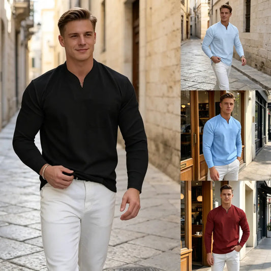 🔥⏳【S-5XL】Tricou nou pentru bărbați din bumbac elastic, cu decolteu în V