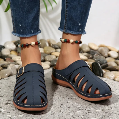 👡 Saboți de Vară din Piele Naturală de Vacă – Design Decupat cu Velcro, Talpă Anatomică Anti-Oboseală, 5 Culori, Mărimi 36-43! ☀️✨