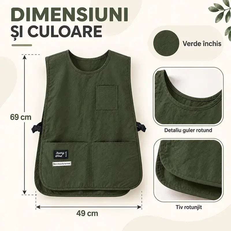 ✨ Şorţ Tip Vestă Impermeabil în Stil Japonez (5 Culori Disponibile) ☕ | 💅 Ideal pentru Saloane, Patiserii & Cafenele · Curele Reglabile · Rezistent la Pete