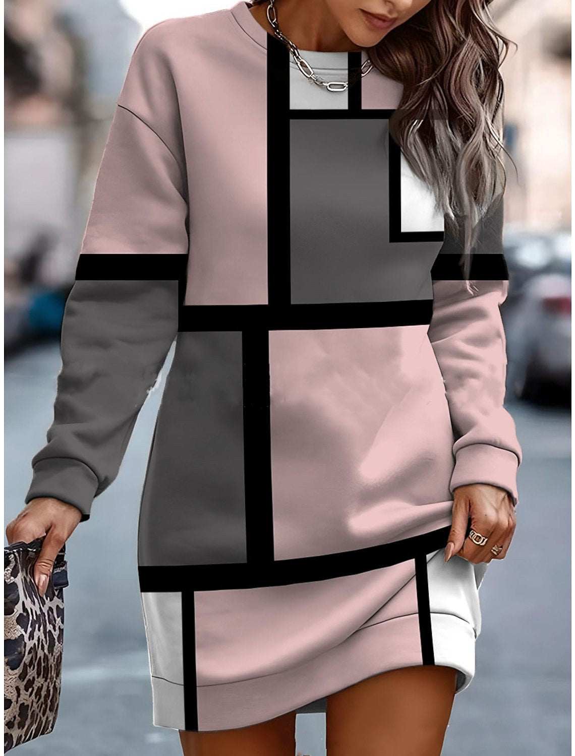 🔥🔥👗Nuevo vestido suéter de cuello redondo para otoño e invierno 2026 con estampado colorido