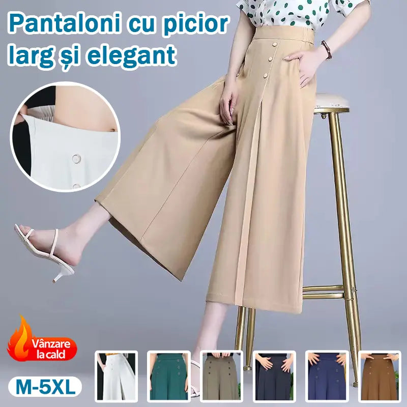 【M-5XL】Pantaloni eleganți, plisați, cu talie înaltă și croială largă, pentru femei