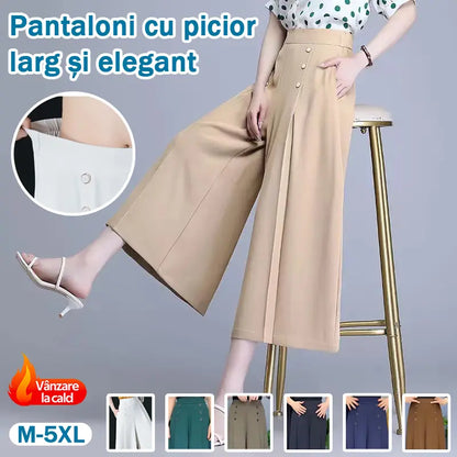 【M-5XL】Pantaloni eleganți, plisați, cu talie înaltă și croială largă, pentru femei