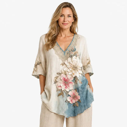 🌸 Stil Boho-Chic rafinat și confortabil! Bluză elegantă cu decolteu în V și imprimeu floral (DanteLă fină / Croială lejeră / 4 culori / Mărimi: S-4XL)! ✨