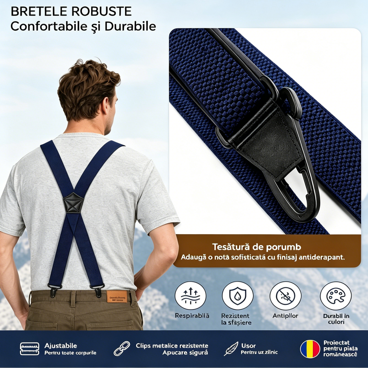Bretele Reglabile pentru Bărbați în Formă de X, Cu Clipsuri Metalice Puternice, Stil Clasic și Elastic pentru Pantaloni
