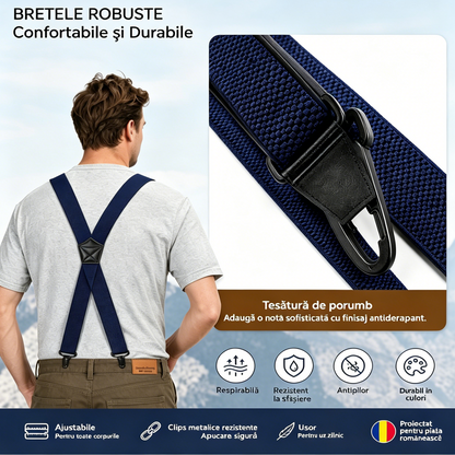 Bretele Reglabile pentru Bărbați în Formă de X, Cu Clipsuri Metalice Puternice, Stil Clasic și Elastic pentru Pantaloni
