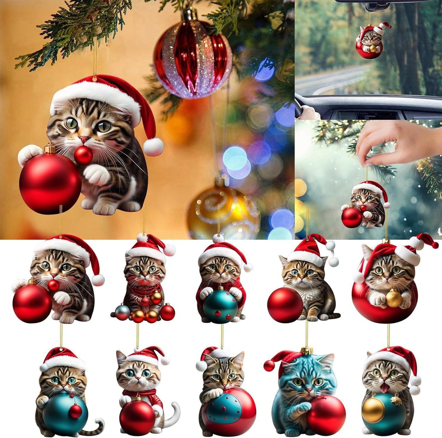 🔥🐈【Kup 5, a 5 otrzymasz gratis】🎄10 sztuk😻Zawieszki do dekoracji choinki w kształcie kotka