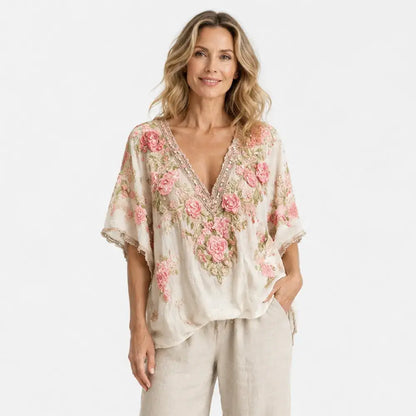 🌸 Stil Boho-Chic rafinat și confortabil! Bluză elegantă cu decolteu în V și imprimeu floral (DanteLă fină / Croială lejeră / 4 culori / Mărimi: S-4XL)! ✨