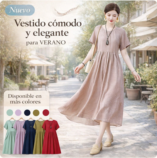 👗【Alta calidad】【XL-5XL】Vestido midi mujer elegante y ligero con corte favorecedor ideal verano