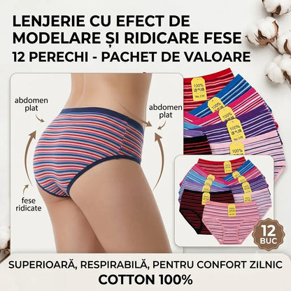 💥【Pachet de 12】 Lenjerie de corp din bumbac cu dungi cu talie înaltă nou stil😍 【65-105 kg】