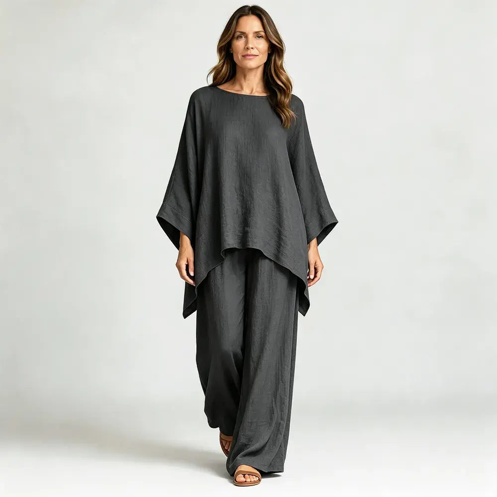 【S-3XL】🌸✨Ofertă limitată - Set cămașă și pantaloni simpli din in pentru femei