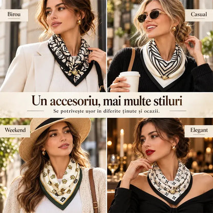 🧣 Set 4 Eșarfe Triunghiulare cu Închidere Magnetică · Purtare Rapidă Fără Noduri · Material Moale Călduros · Versatilitate Maximă!