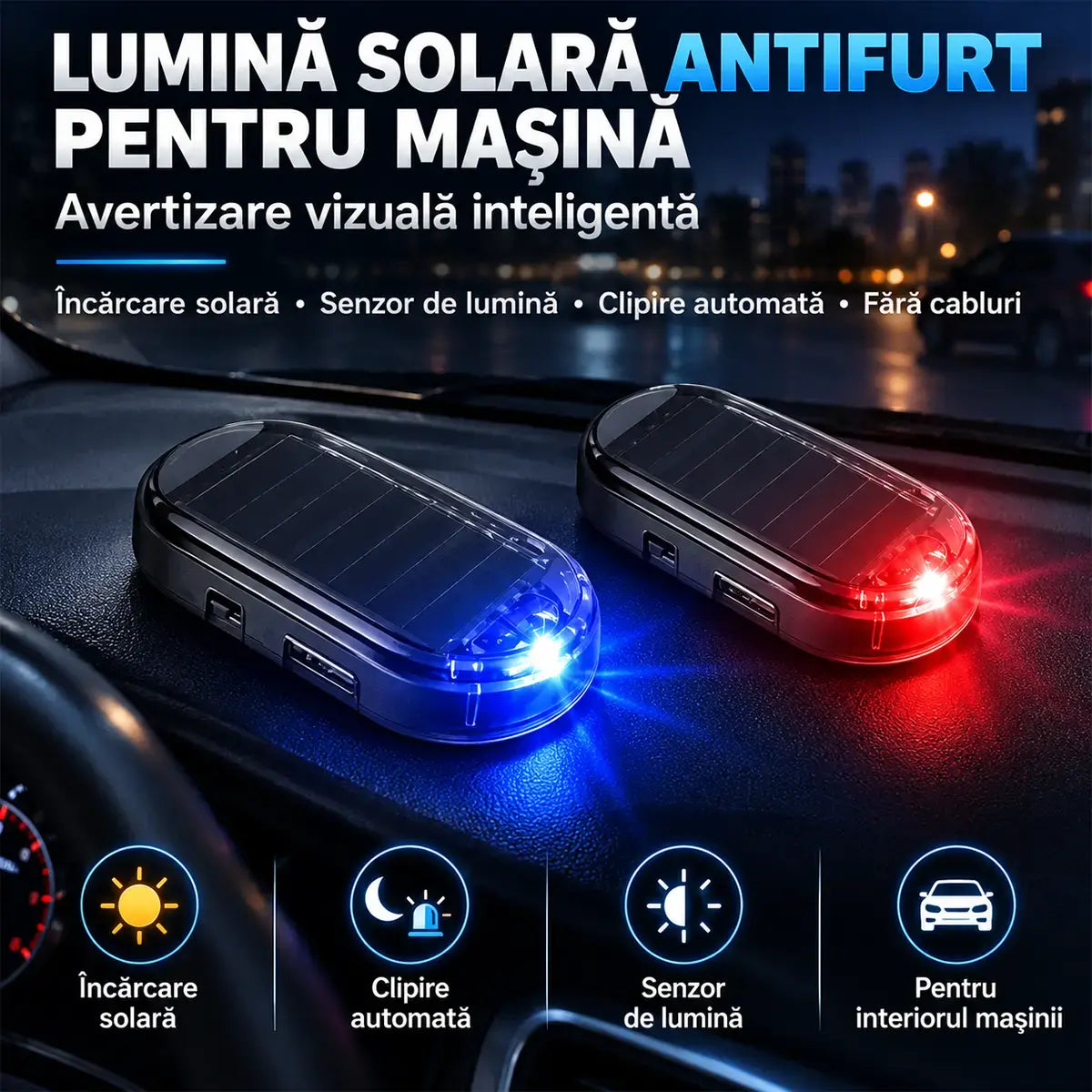 ☀️ Sistem Vizual de Avertizare LED Solar + Type-C – Încărcare solară ziua, clipire de siguranță noaptea! 🚗🔒