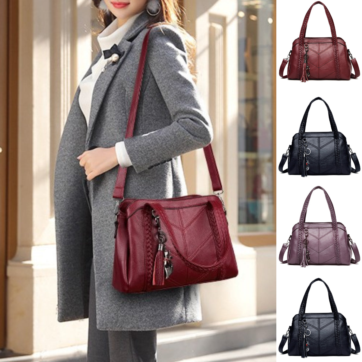 👜💟【50% KEDVEZMÉNY】Puha bőr táska, kézitáska, nagy kapacitású, három rekesszel, vízálló és karcálló