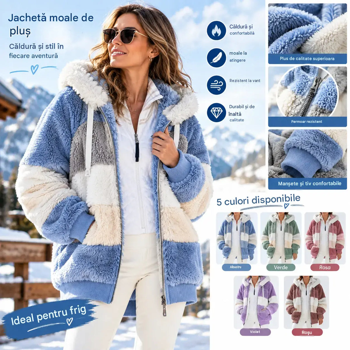 ☃️Ofertă limitată, reducere de 35%❄️【S-5XL】Jachetă de iarnă pentru femei, model nou 2026, groasă, cu dungi din pluș