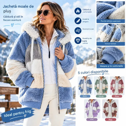 ☃️Ofertă limitată, reducere de 35%❄️【S-5XL】Jachetă de iarnă pentru femei, model nou 2026, groasă, cu dungi din pluș