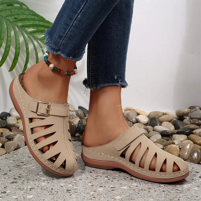 👡 Saboți de Vară din Piele Naturală de Vacă – Design Decupat cu Velcro, Talpă Anatomică Anti-Oboseală, 5 Culori, Mărimi 36-43! ☀️✨