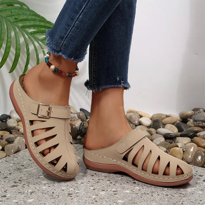 👡 Saboți de Vară din Piele Naturală de Vacă – Design Decupat cu Velcro, Talpă Anatomică Anti-Oboseală, 5 Culori, Mărimi 36-43! ☀️✨