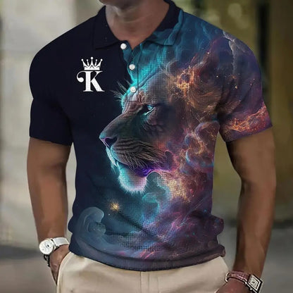 Tricou polo bărbați cu imprimare 3d cu leu