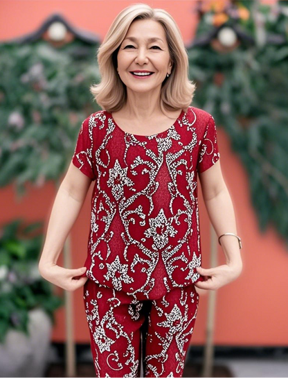 🔥【Top + Pantaloni】【S-4XL】😍Costum subțire din două piese, elegant, casual, din mătase glacială