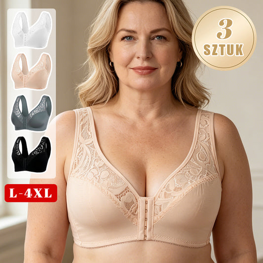 💖Najniższa cena wszech czasów【Zestaw 3-częściowy】【L-4XL】😍🩲Biustonosz push-up w dużym rozmiarze, piękna koronka, push-up i wydrążony design, zapięcie z przodu