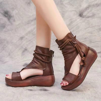 【Reducere limitată de 50%】 【35-40】 Sandale din piele moale cu gura de pește, la modă nouă, cu talpă groasă_4046166