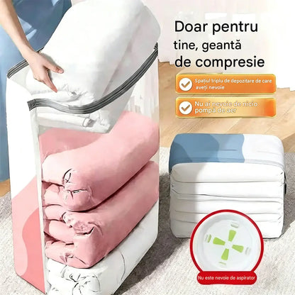 🧳 5 bucăți la doar 149 lei 💨 Saci mari pliabili, vidați: Nu necesită pompă de aer, etanșare excelentă, ideali pentru economisirea bagajelor și a spațiului din casă ✈️