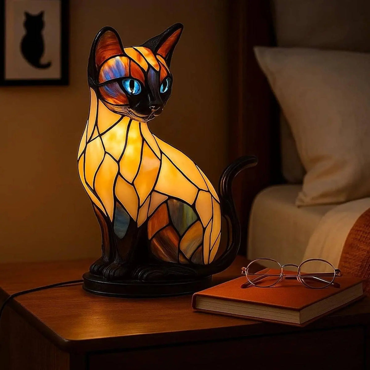 ✨Lampă de masă în formă de pisică, lampă de noapte retro din rășină colorată, cu motiv de pisică