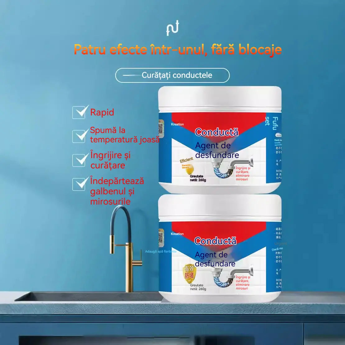 👍💦【Cumpără 1, primești 1 gratis】Instrument puternic pentru desfundarea țevilor | Dizolvă cu ușurință blocajele de ulei, toalete și bucătării! Deodorizează dintr