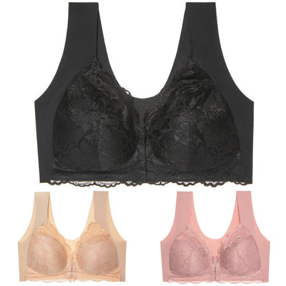 ✨【Set din 3 piese】Sutien sexy pentru mărimi mari, fără armătură, cu închidere în față și un design superb la spate.