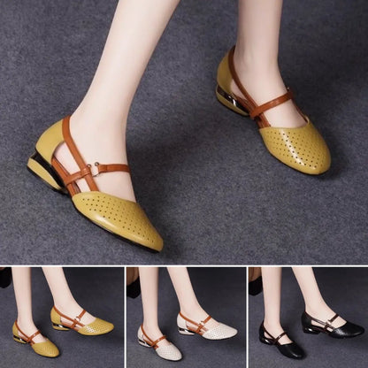 50% REDUCERE ✨🌼【Mărimi 35-41】Sandale noi din piele naturală cu vârful rotund și toc jos, 2026