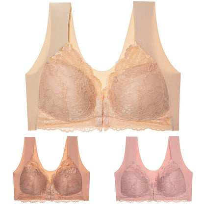 ✨【Set din 3 piese】Sutien sexy pentru mărimi mari, fără armătură, cu închidere în față și un design superb la spate.