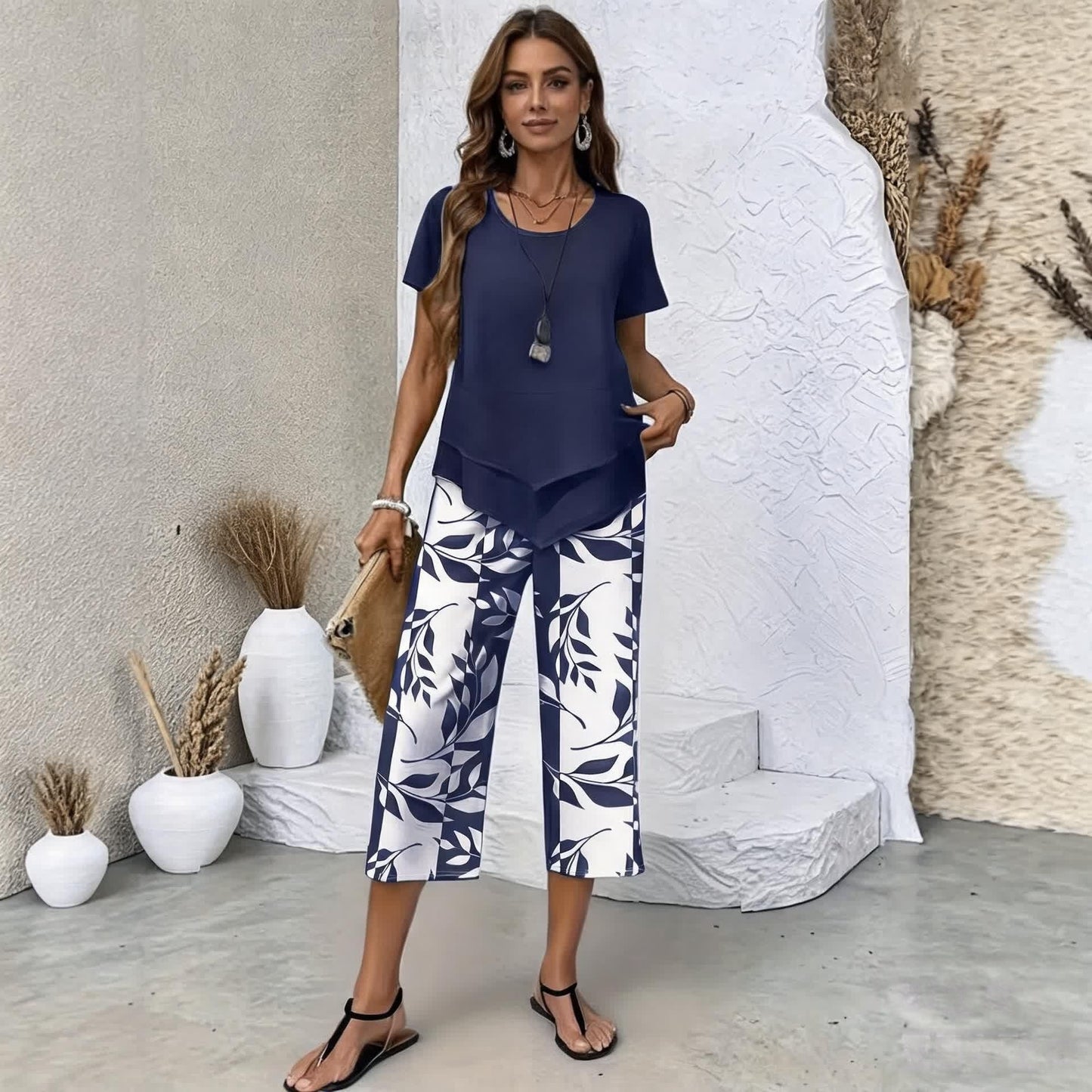 【Bluză + Pantaloni】【S-5XL】VERDALISSE | Set Fresh Breeze din 2 piese | Set de vară multicolor, ușor și elegant