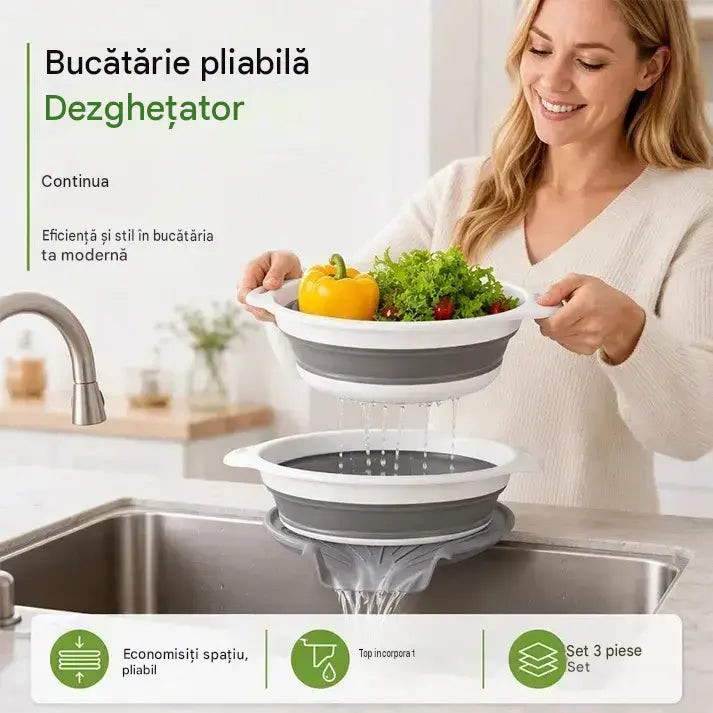 📢📢 1 set pentru 159 lei ⏰ Set de strecurători pliabile cu bază pentru scurgere (set din 3 piese)