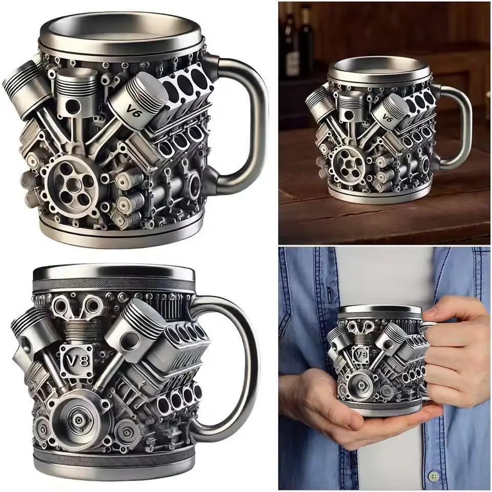 🎁☕ Ceașcă de cafea din oțel inoxidabil Creative Engine V6V8