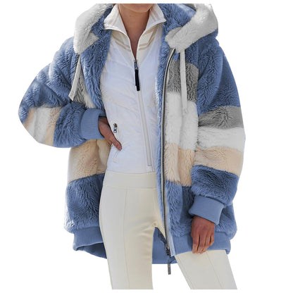 ☃️Ofertă limitată, reducere de 35%❄️【S-5XL】Jachetă de iarnă pentru femei, model nou 2026, groasă, cu dungi din pluș