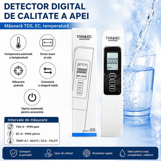 💧Cumpără 1, primești 1 gratuit🔍 Contor de apă digital TDS 3 în 1 – Verifică calitatea apei în câteva secunde ✨