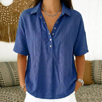 【S–3XL】Tricou cu mânecă scurtă pentru femei, din bumbac și in, croială slim, versatil, respirabil și confortabil