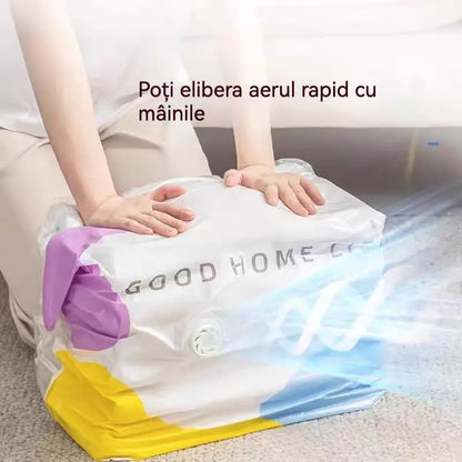 🧳【Set de 5 Piese】💨 Saci de Vidat și Compresie Mari pentru Depozitare - Fără pompă, anti-scurgere, ideali pentru economisirea spațiului în valiză și acasă ✈️