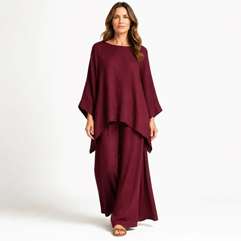 【S-3XL】🌸✨Ofertă limitată - Set cămașă și pantaloni simpli din in pentru femei