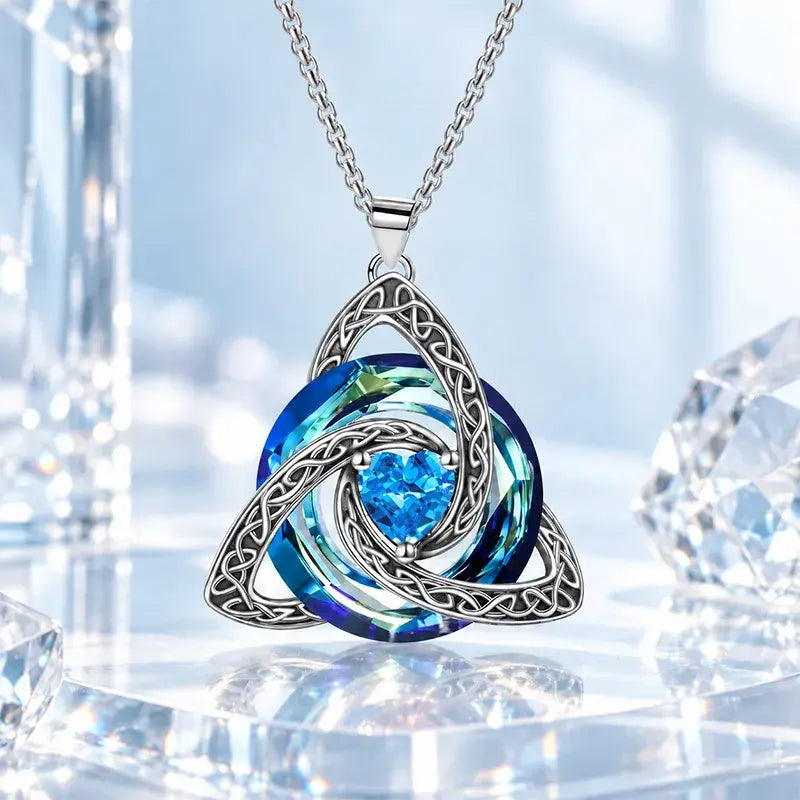 ✨ Lănțișor Elegant cu Pandantiv Nod Celtic și Piatră de Naștere (12 Culori Disponibile)! Design Deosebit în Formă de Inimă · Finisaj Electroplatit Premium · Cadoul Perfect!