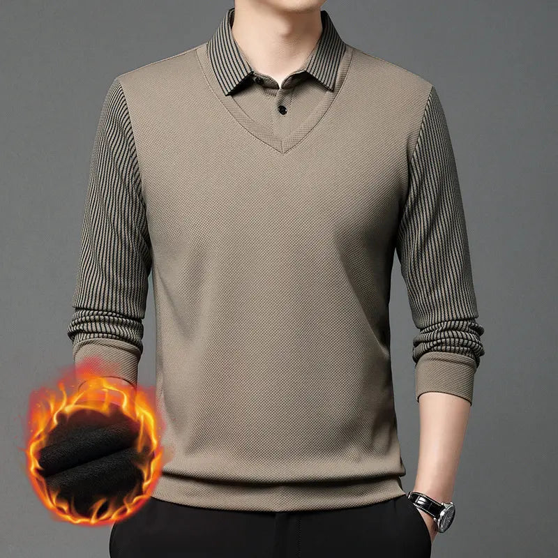 【M-4XL】 👔 Tricou Polo Bărbătesc cu Mânecă Lungă "2 în 1" · Căptușit și Călduros · Design Elegant cu Guler Clasicsi Mâneci cu Dungi · Stil Casual & Business!
