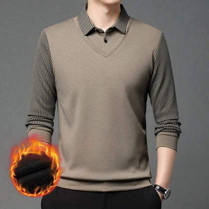 【M-4XL】 👔 Tricou Polo Bărbătesc cu Mânecă Lungă "2 în 1" · Căptușit și Călduros · Design Elegant cu Guler Clasicsi Mâneci cu Dungi · Stil Casual & Business!