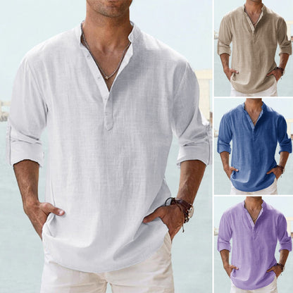 👕🤩【S-5XL】 Cămașă pentru bărbați cu mâneci lungi, material din bumbac și in.