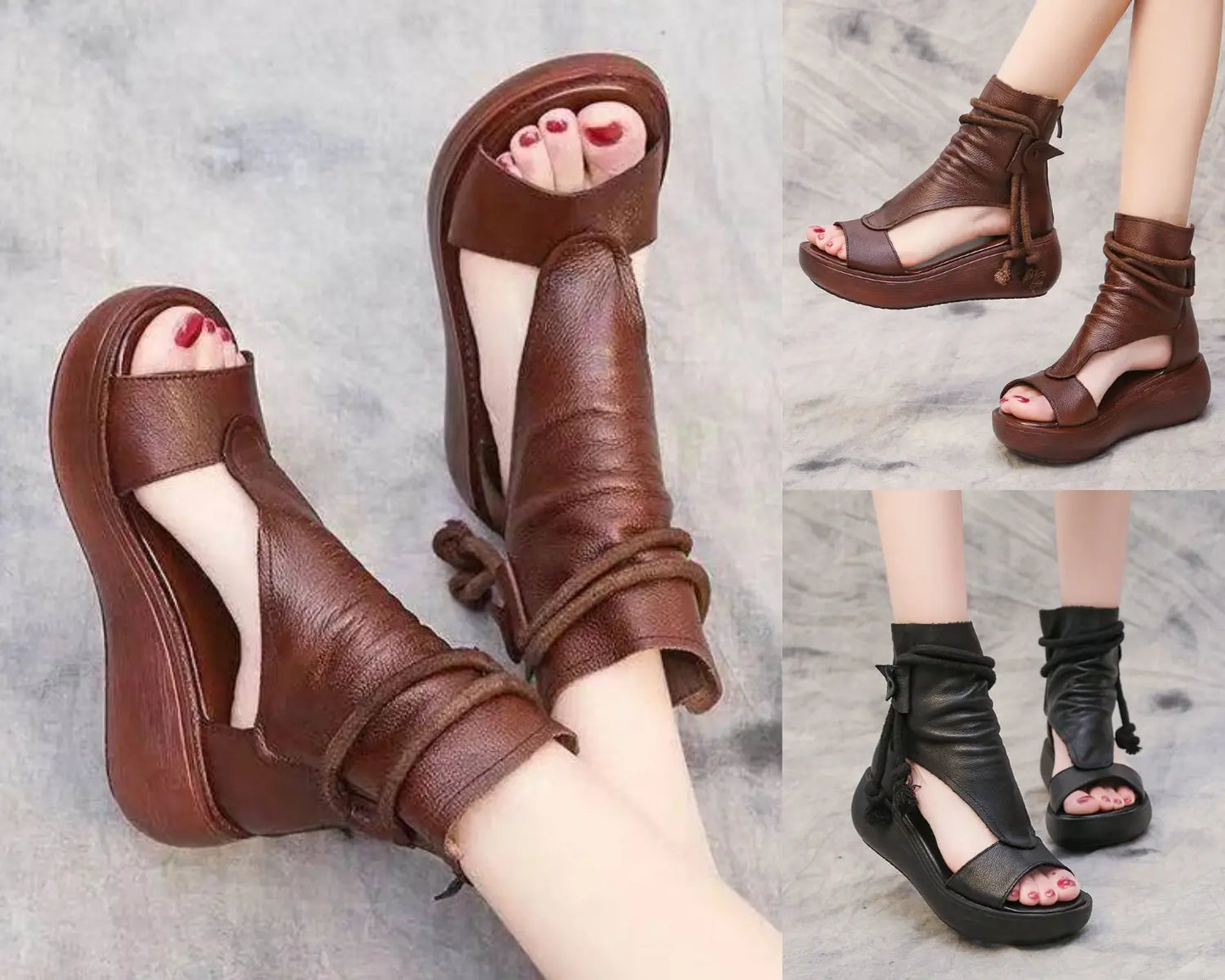 【Reducere limitată de 50%】 【35-40】 Sandale din piele moale cu gura de pește, la modă nouă, cu talpă groasă_4046166