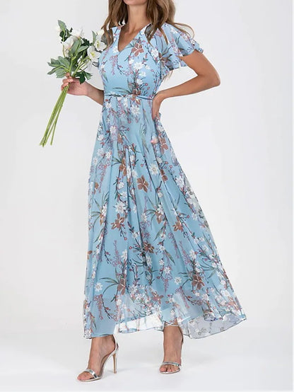 🔥Oferta ograniczona czasowo💖👗【S-3XL】Nowa letnia sukienka z mlecznego jedwabiu, falbany w kształcie litery V, modna i podkreślająca talię